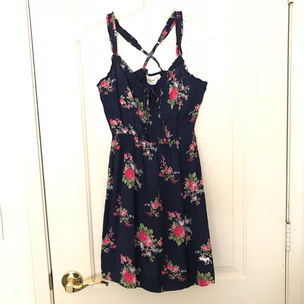 Hollister navy blue with pink floral dress